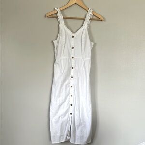 Japna White Button-down Sun Dress  Size M 100% Cotton Elastic back